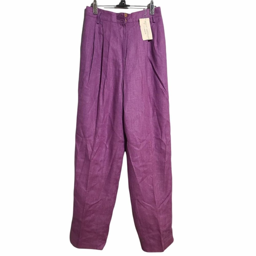 Vintage Harve Bernard by Bernard Holtzman Purple Linen High-Raise Pants  size 8